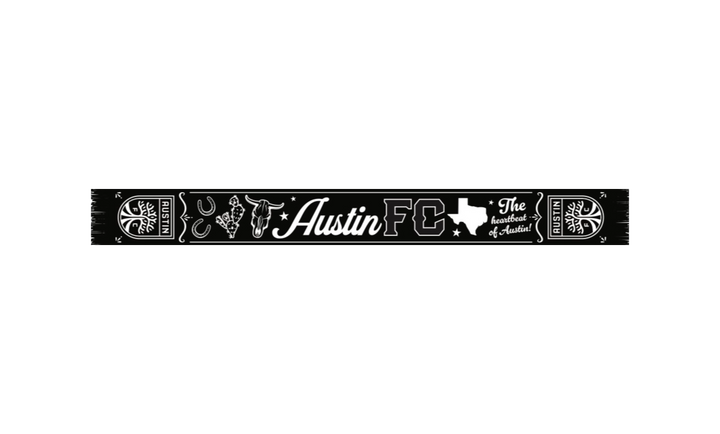 AUSTIN FC SCARF HOOK 25 HEARTBEAT BLACK AND WHITE
